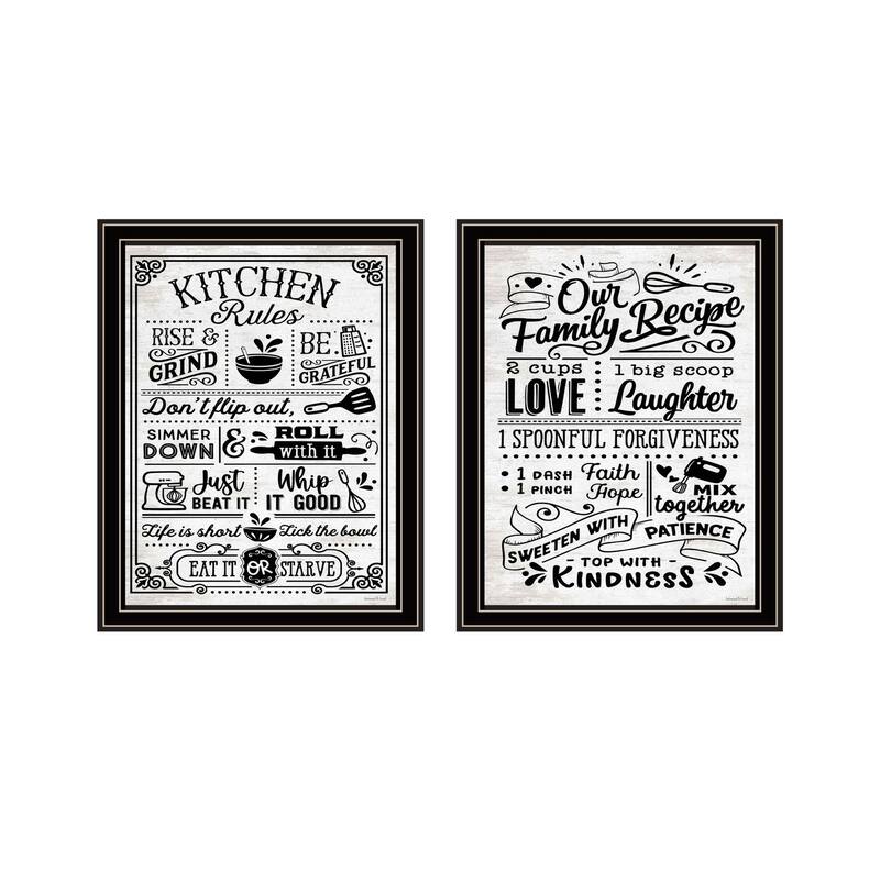 Trendy Decor 4U "Our Family Kitchen Rules & Recipes" Printed Framed Wall Art by Lettered & Lined - Multi - 18 x 14
