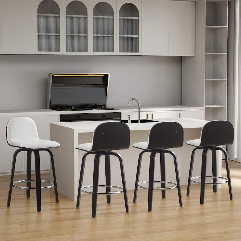 Faux Leather Upholstered Swivel Counter/ Bar Stools with Wood Frame