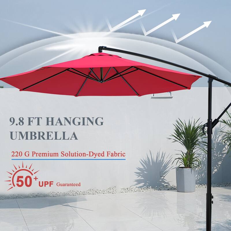 9.8ft Patio Offset Umbrella Cantilever Umbrella with Crank & Cross Bases