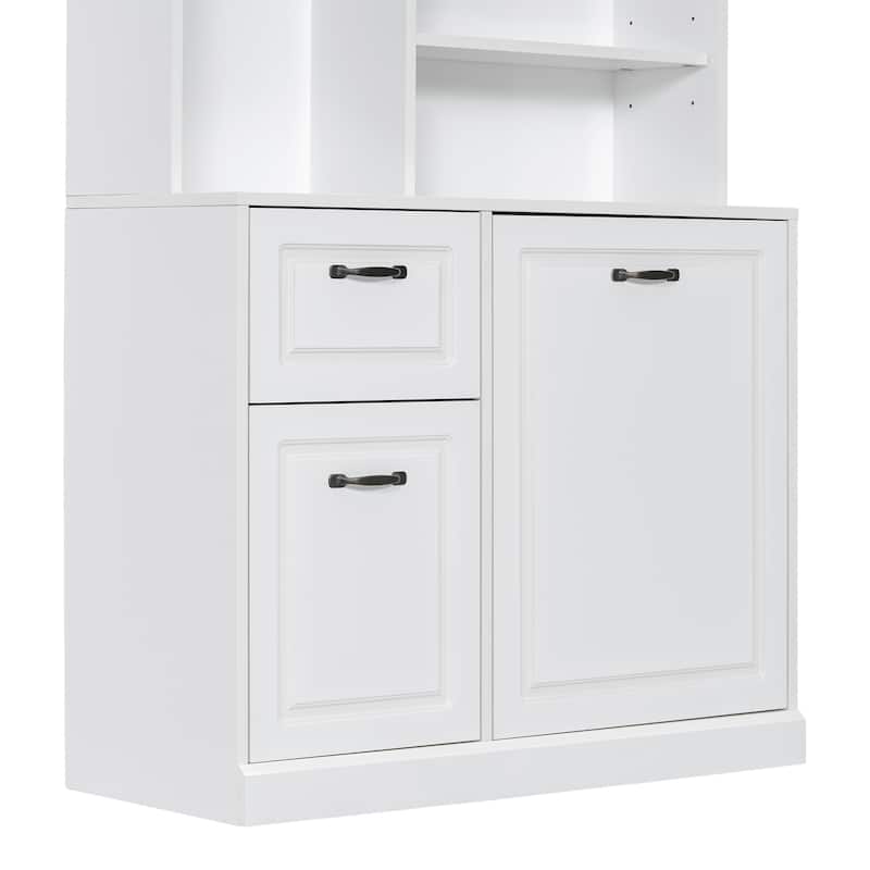 Bathroom Tall Free Standing Cabinet Storage Floor Cabinet w/ Adjustable Shelves, Drawers, Tilt-Out Linen Hamper & Steel Handles