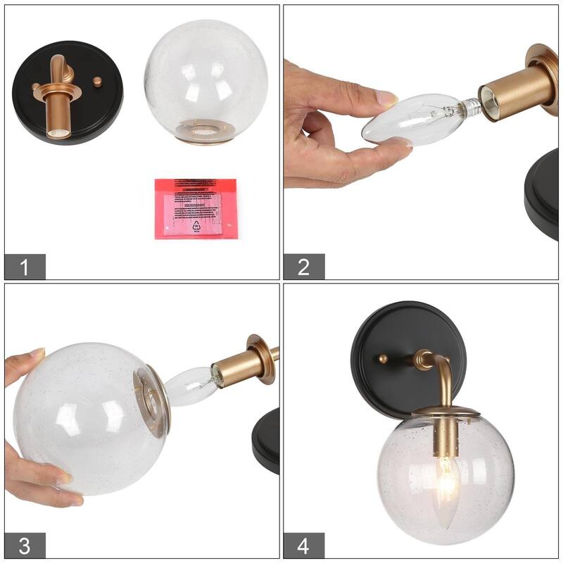 Malryn Modern 1-Light Glass Bathroom Vanity Light Gold Black Wall Sconce
