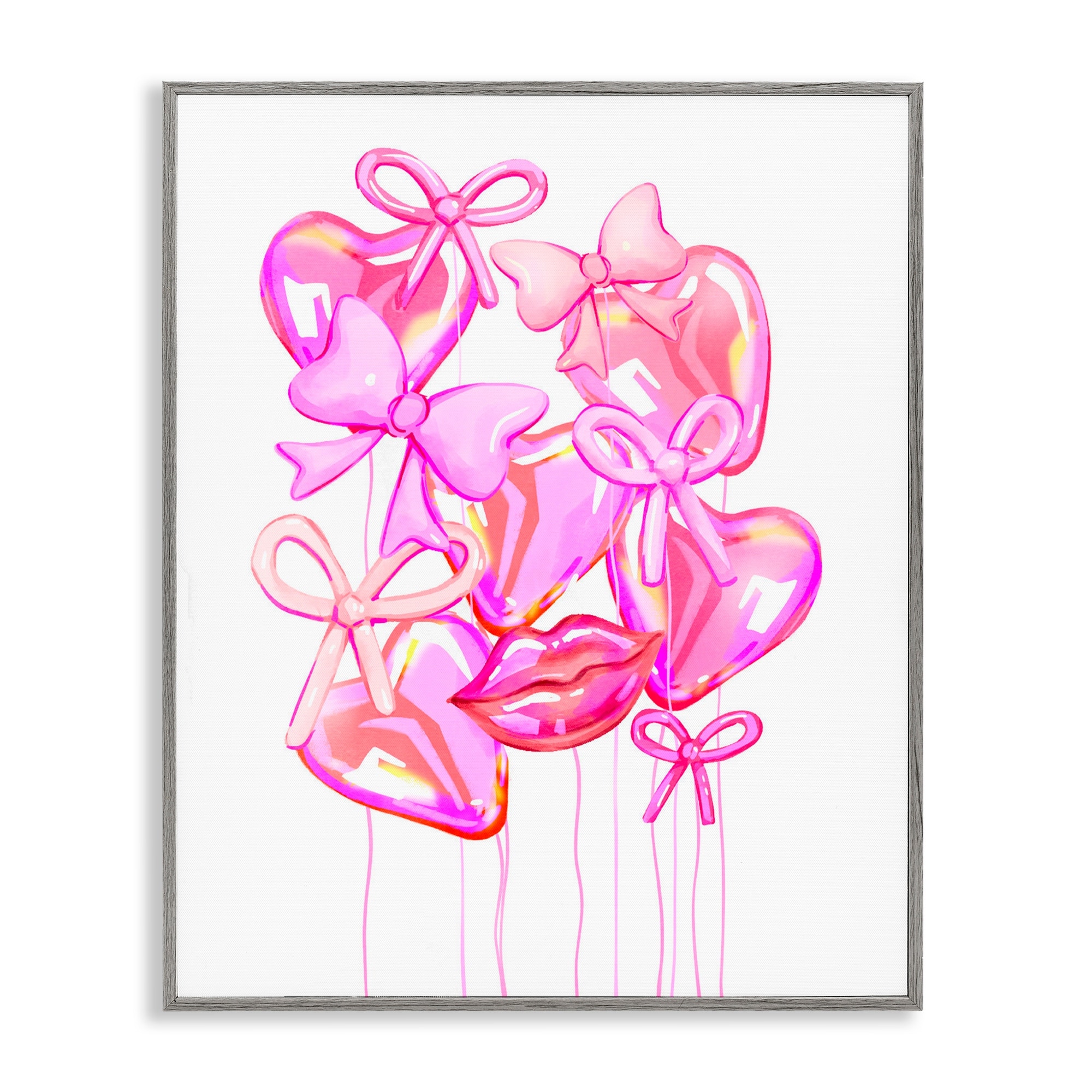 Stupell Pink Heart and Bow Balloons Framed Giclee Art Design By Ziwei Li