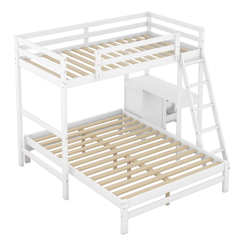 Space-Saving Twin Over Full Bunk Bed with Desk and Three Drawers