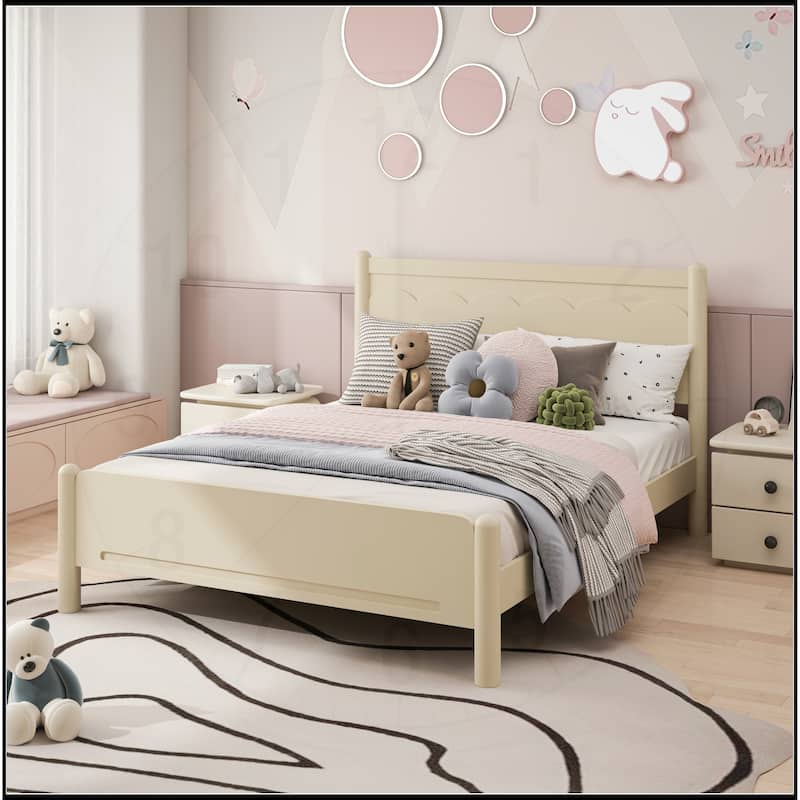 Wood Platform Bed Frame with Headboard and Wooden Slat Support