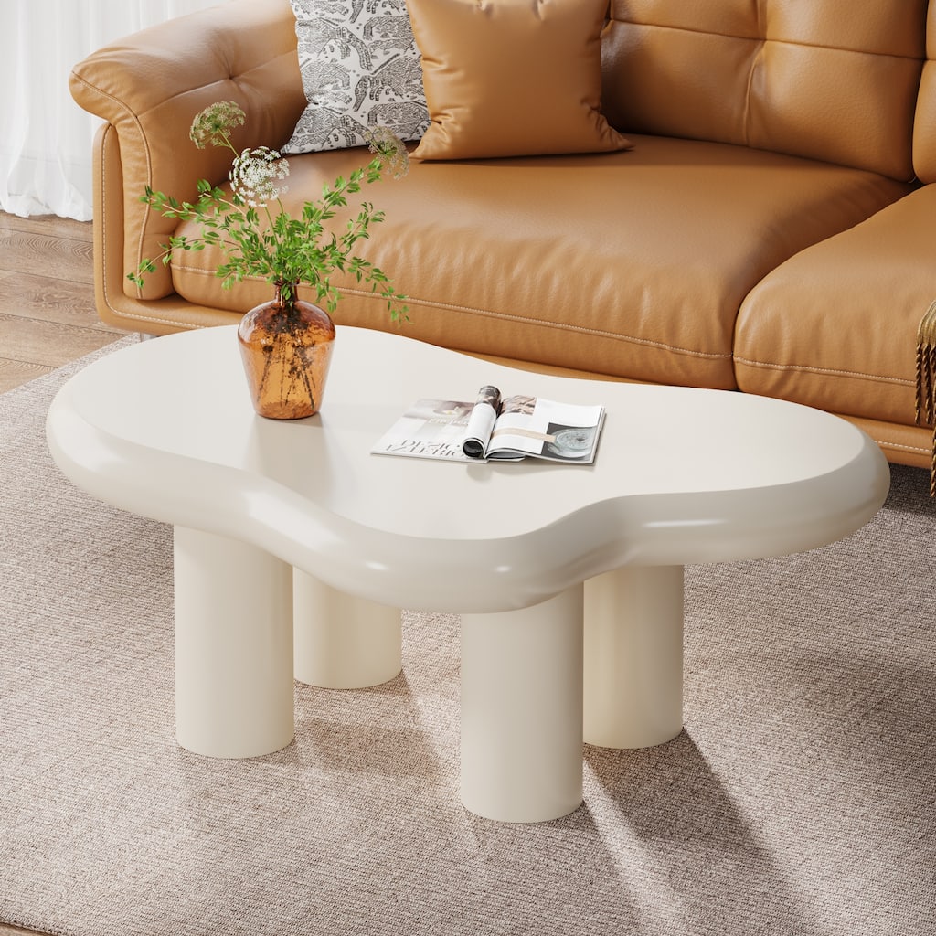 Cloud-Shaped Coffee Table, Cute Center Table with 4 Legs for Living Room