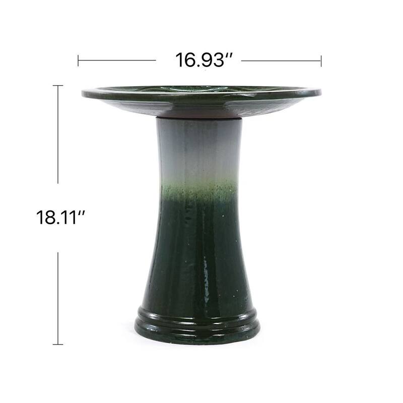 17"Ceramic Bird Bath for Outside, Elegant Tall Outdoor Bird Bath, Lightweight Pedestal Glazed Birdbaths with Swirl Pattern