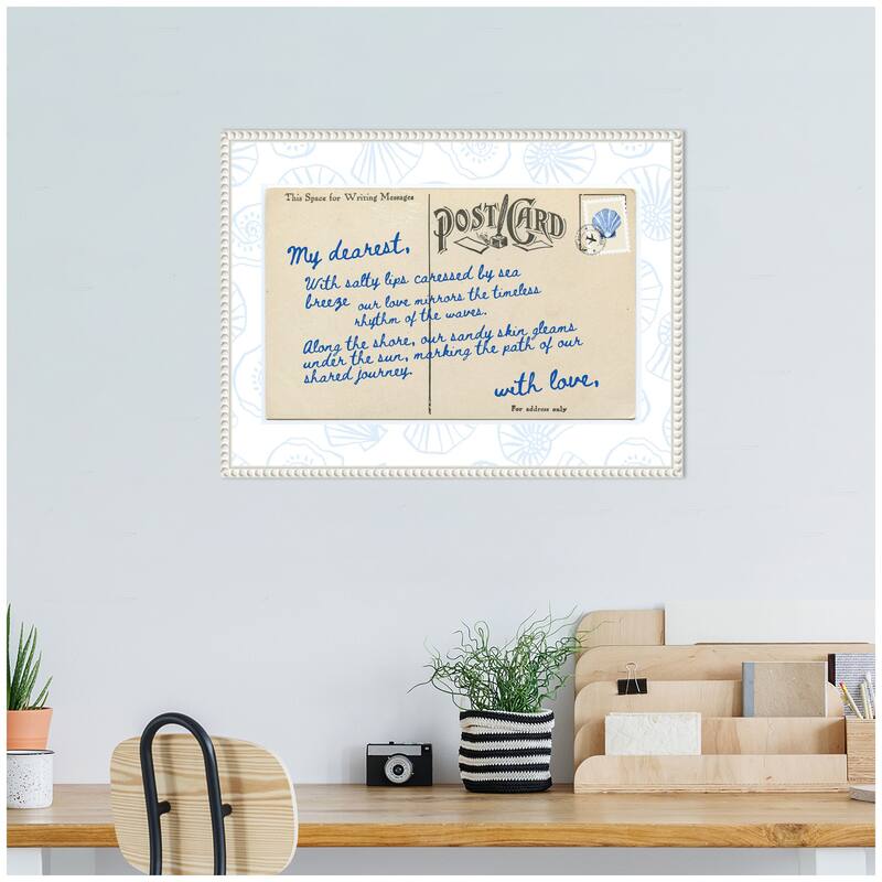Kate and Laurel Sylvie Beach Love Letter Blue Framed Canvas by Honey Island Studio