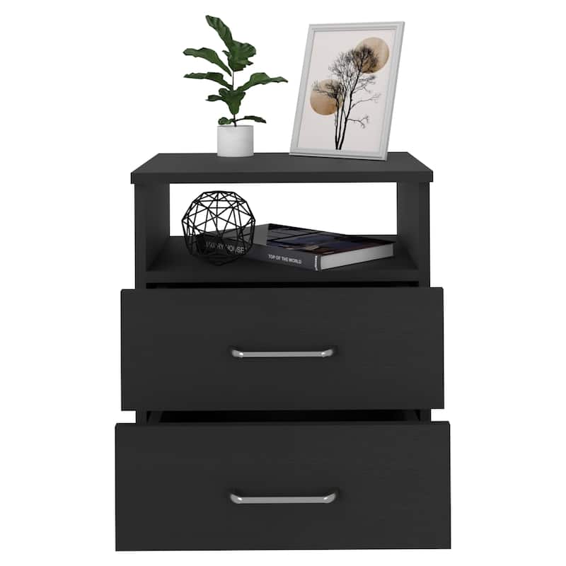 Nightstand with Two Drawers - Black