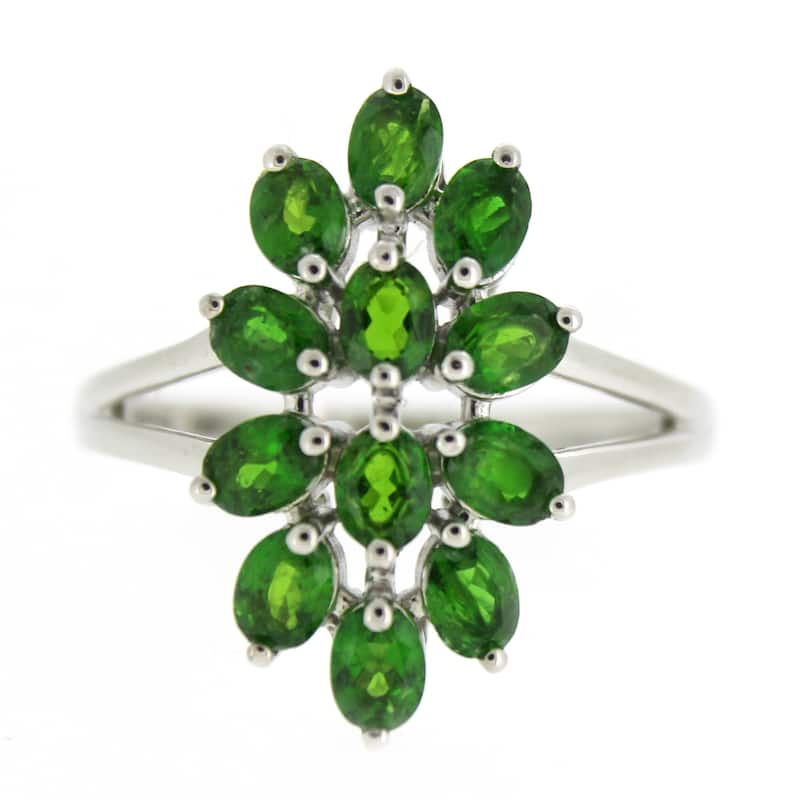 925 Sterling Silver 4x3mm Oval Culster Chrome Diopside Ring