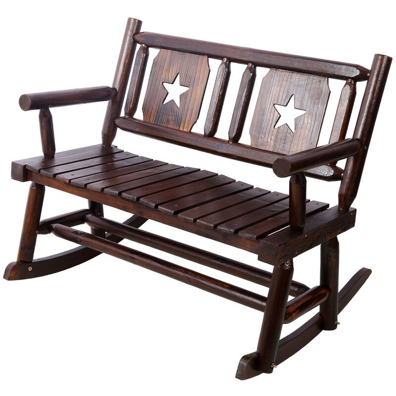 Rocking Bench Carbonized Double Rocking Chair for 2 Persons with Wide Curved Seat, Porch Rocker for Porch, Garden, Backyard