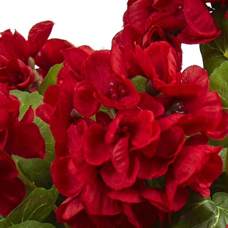 2 Red Geranium Flower Artificial Silk Plants Floral Planter 13"
