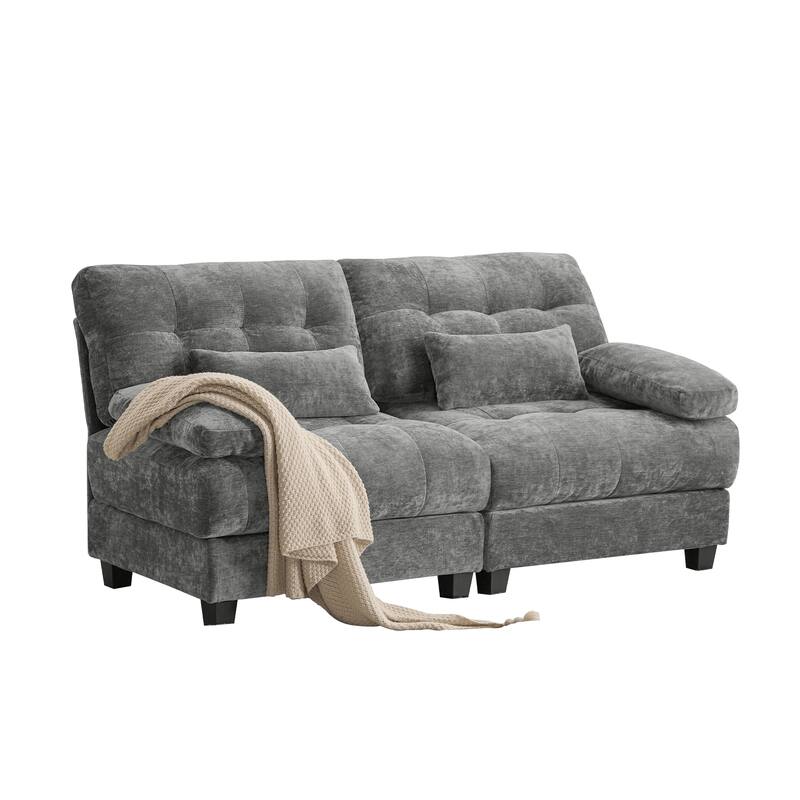 GDFStudio - 4-Piece Adjustable Backrest 67" Chenille Loveseat Sofa with 2 Throw Pillows