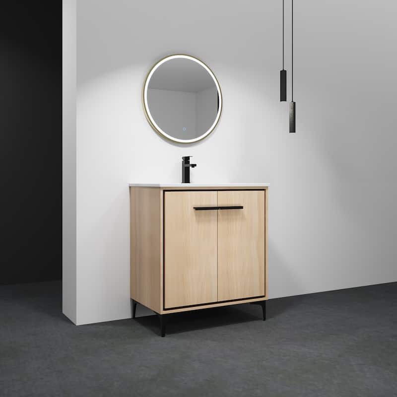 30 Inch Bathroom Vanity Base with basin, Storage Cabinet with Doors, Engineered Wood, walnut