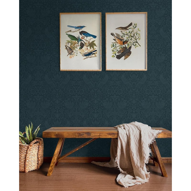 NextWall Tonal Bird Garden Peel and Stick Wallpaper