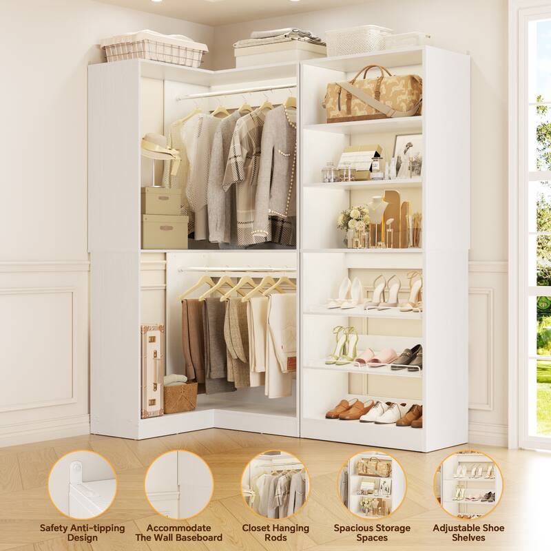 Cimly Set of 2 Corner Closet System, Freestanding Closet Organizer with Hanging Rods and Tower Shelves