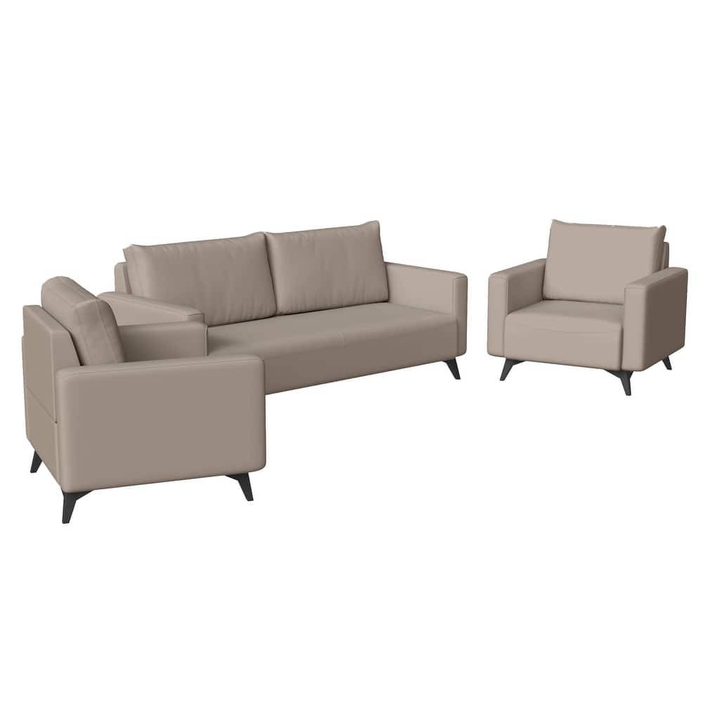 Inno Premium Leather Upholstery 3 Piece Sofa Set in Solid Wood Frame Durable Steel Legs with Foam Padding and Plush Armrests