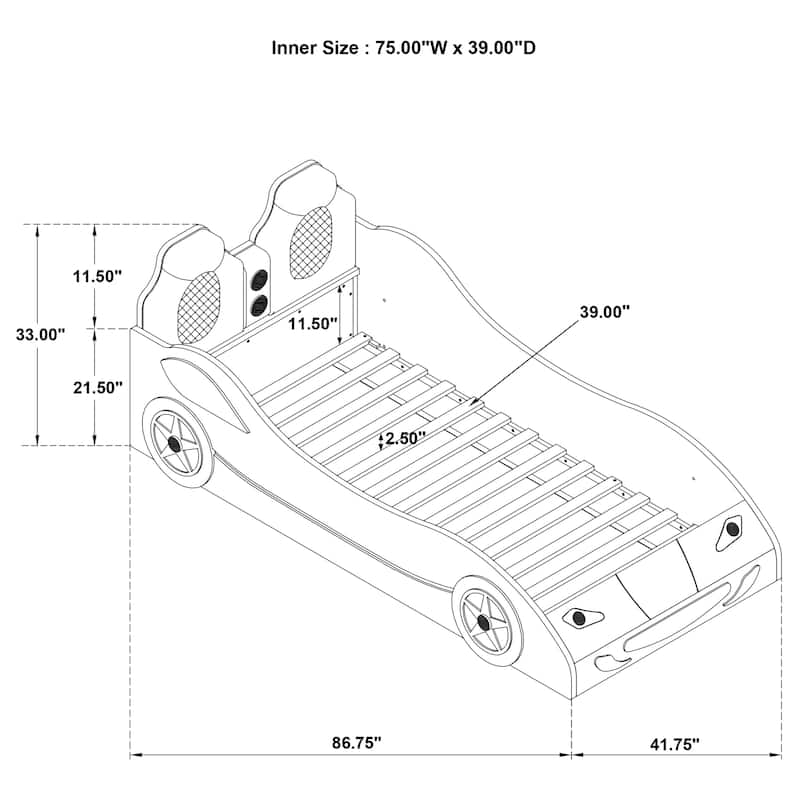 Cruiser Wood Upholstered Twin LED Car Platform Bed