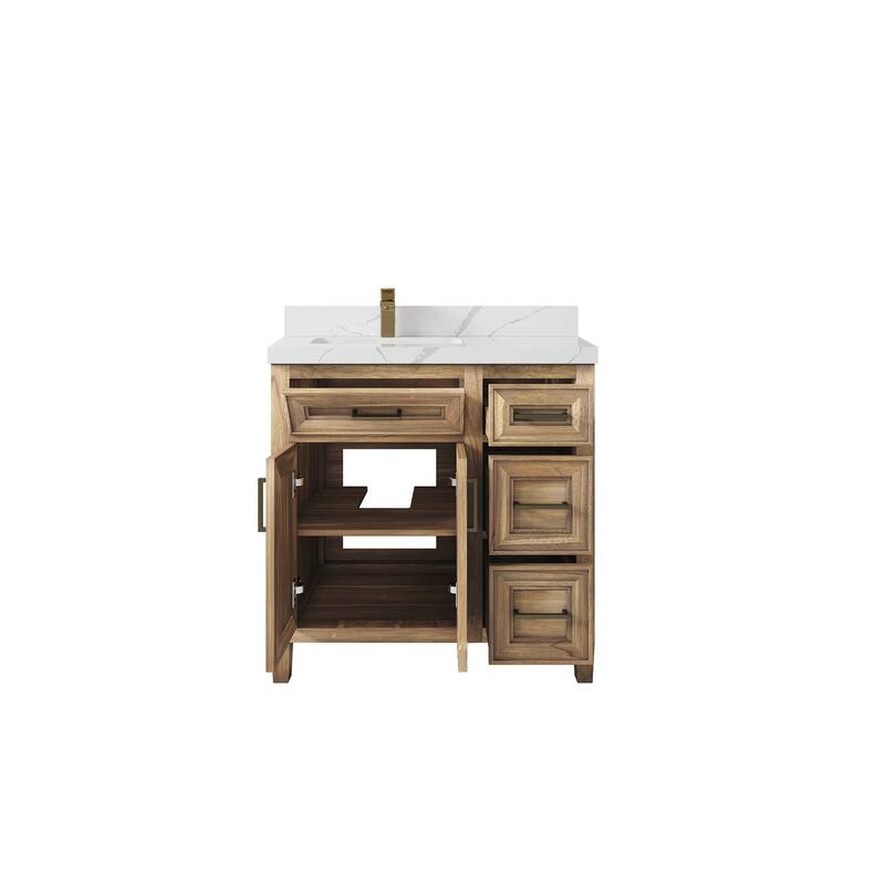 Willow Collections 36 in. W x 22 in. D Santa Monica Teak Left Offset Sink Bathroom Vanity with Countertop