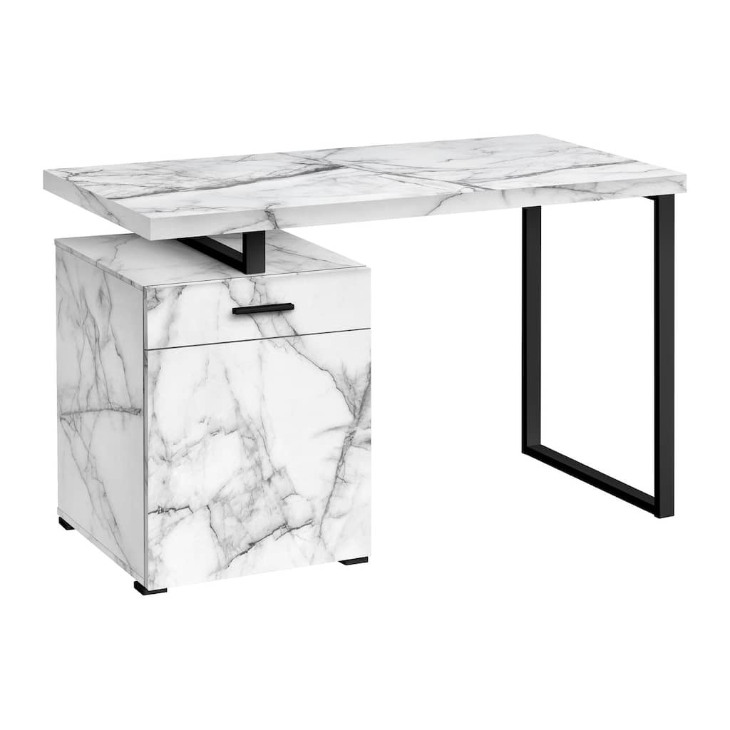 Computer Desk, Home Office, Laptop, Left, Right Set-up, Storage Drawers, 48"l, Work, White Marble Look Laminate