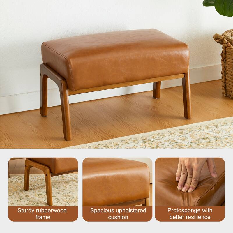 Glitzhome 30.75"H Mid-Century PU Leather Armchair with Ottoman Set