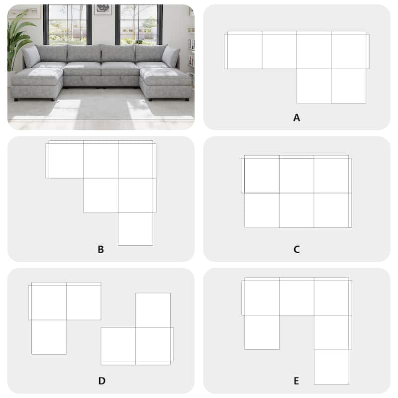 93.5" Chenille Modular Sectional Sofa, 6-Seater