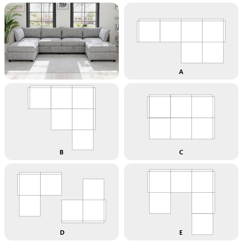 Modular Sleeper Sofa Bed Convertible U-shape Recliner wStorage Ottoman