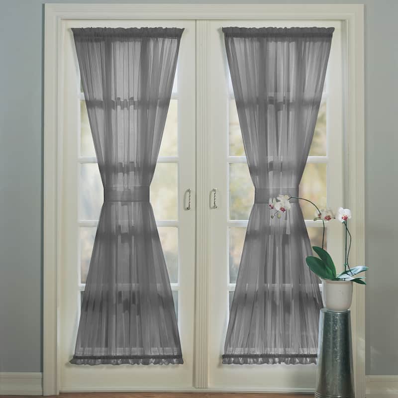 No. 918 Emily Voile Sheer Rod Pocket Door Curtain Panel, Single Panel - Charcoal - 59" x 40"