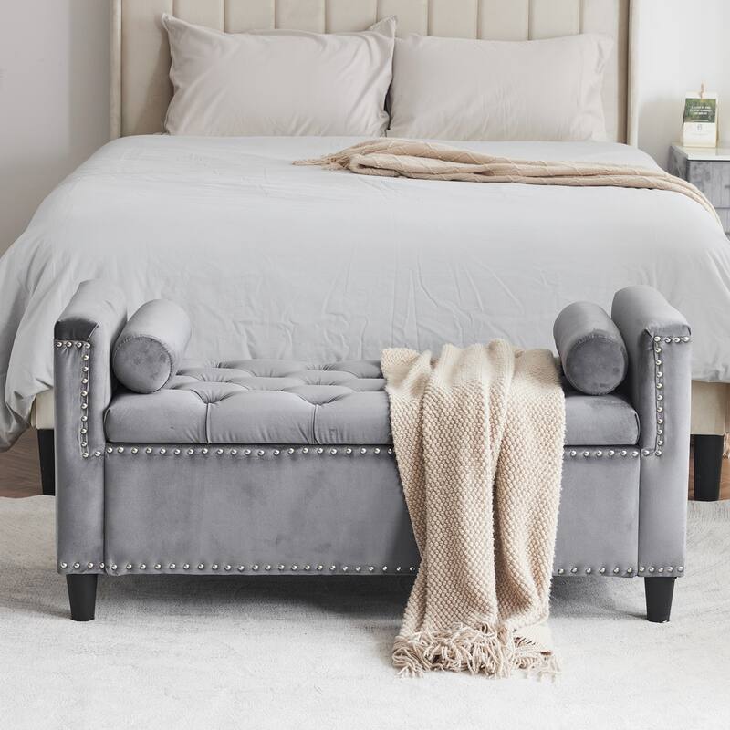 Versatile Velvet Upholstered Storage Bench for Home Decor