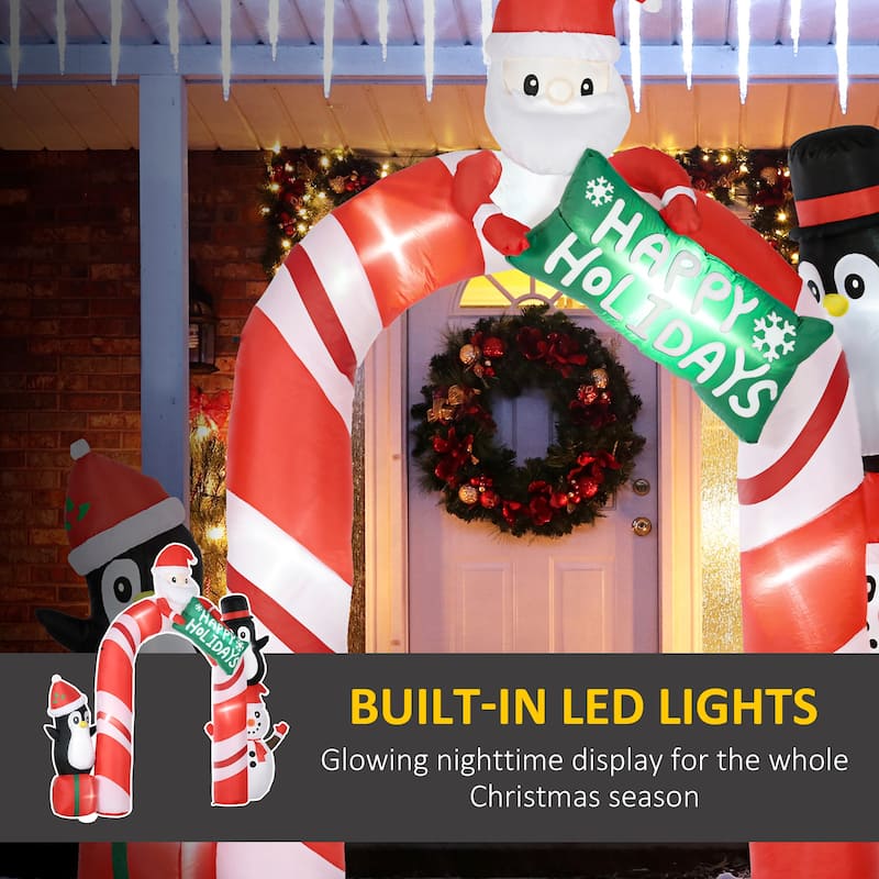 HOMCOM Giant 10ft Christmas Inflatables Decorations Archway with Santa Claus and Penguin, Blow-Up Outdoor LED Yard Display