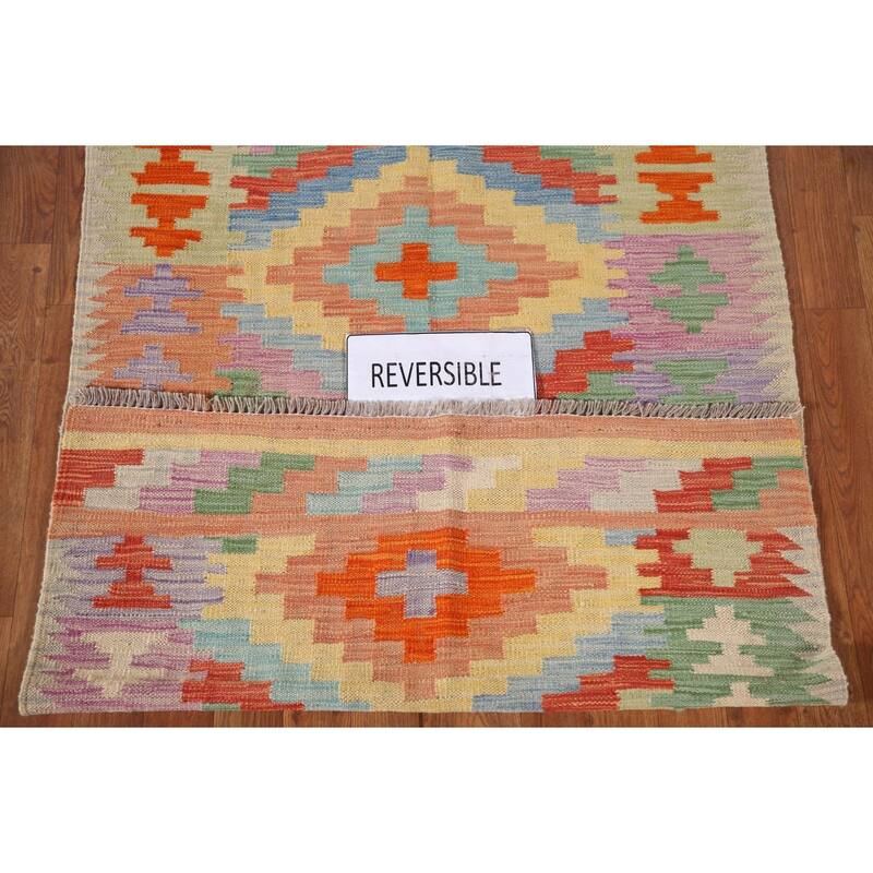 Southwestern Kilim Oriental Accent Rug Hand-Woven Wool Carpet - 3'2"x 5'0"