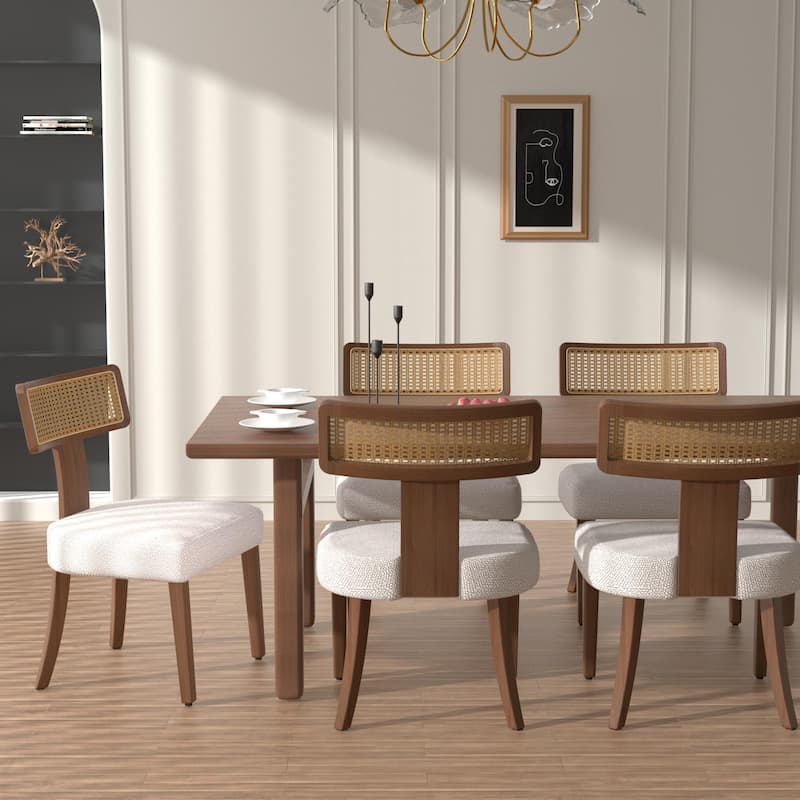 Set of 2 Mid-Century Modern Dining Chairs – Solid Wood Frame with Woven Rattan Backrest, Stylish Accent Chairs . -  Walnut