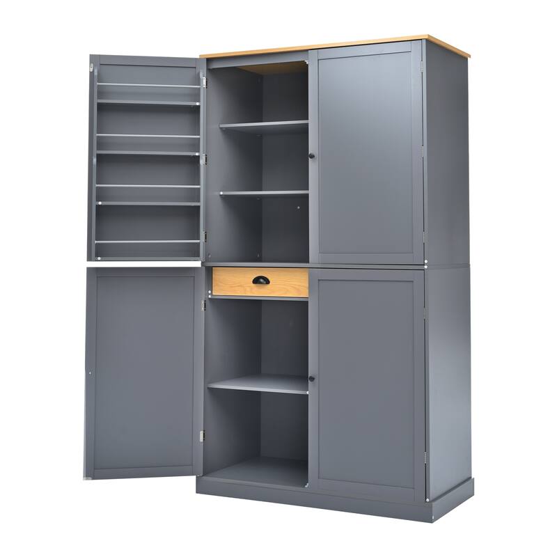 Modern Large Kitchen Pantry Cabinet, Wood Storage Cupboard with 2 Drawers, Adjustable Shelves & 8 Door Storage Shelves