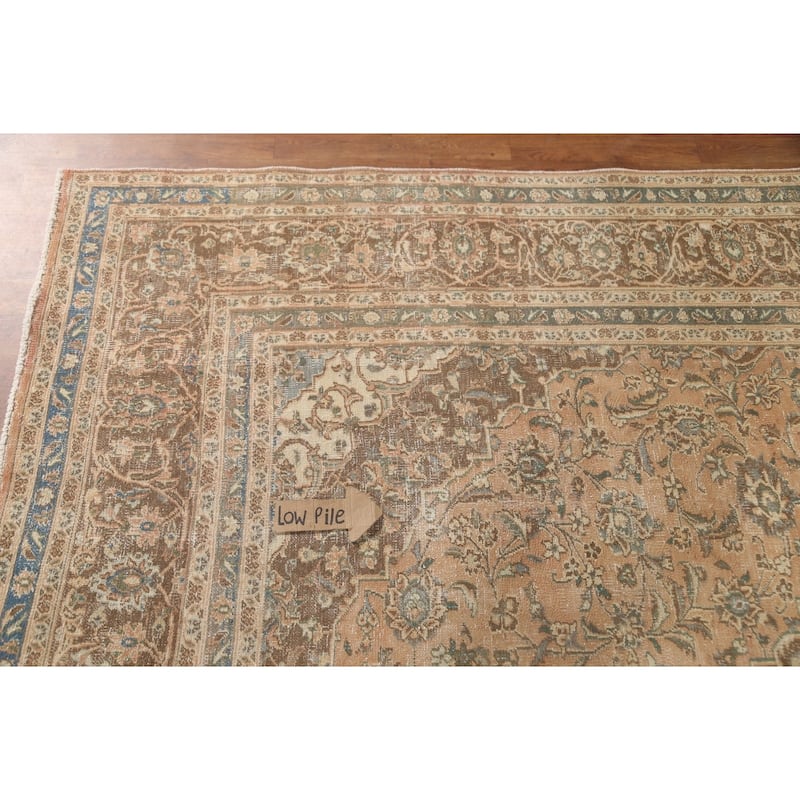 Traditional Peach Mashad Persian Vintage Rug Hand-Knotted Wool Carpet - 7'11"x 10'7"