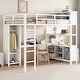 preview thumbnail 1 of 8, Full Size Metal Loft Bed with Desk, Wardrobe & Storage for Kids and Teens, White Off-White