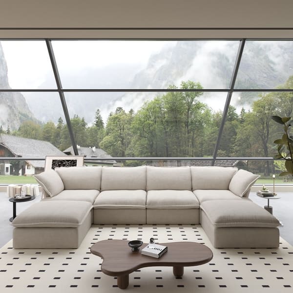 U Shape Couches for Living Room, 6Seat Convertible Sectional Sofa With