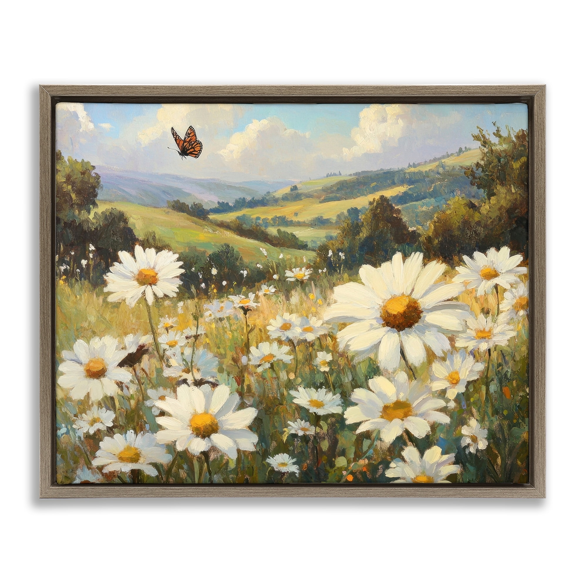 Stupell Summer Butterfly Daisy Field Framed Floater Canvas Wall Art Design By Petal Prints Design