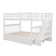 preview thumbnail 24 of 25, Full Over Full Solid Wood Bunk Bed with Twin Trundle, Stairs, Handrails, and Storage Racks for Space-Saving