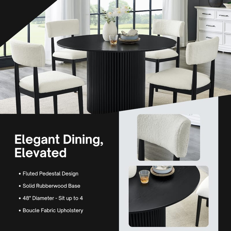 Roundhill Furniture Henriet 5-Piece Round Dining Set, Black