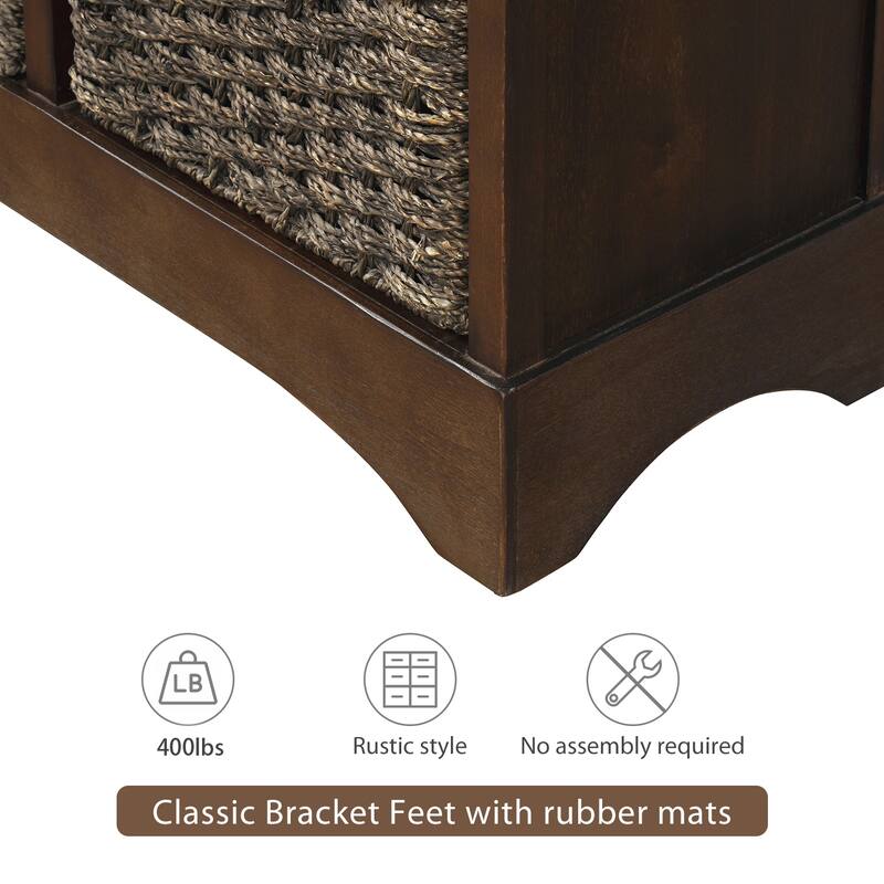 Rustic Storage Cabinet with Two Drawers and Four Classic Rattan Basket for Dining Room/Entryway/Living Room (Antique Navy)