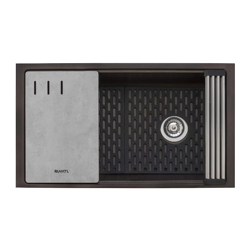 Ruvati 33-inch Granite Composite Undermount Workstation Kitchen Sink Coffee Brown - RVG2302ES - 33" x 18-1/2″