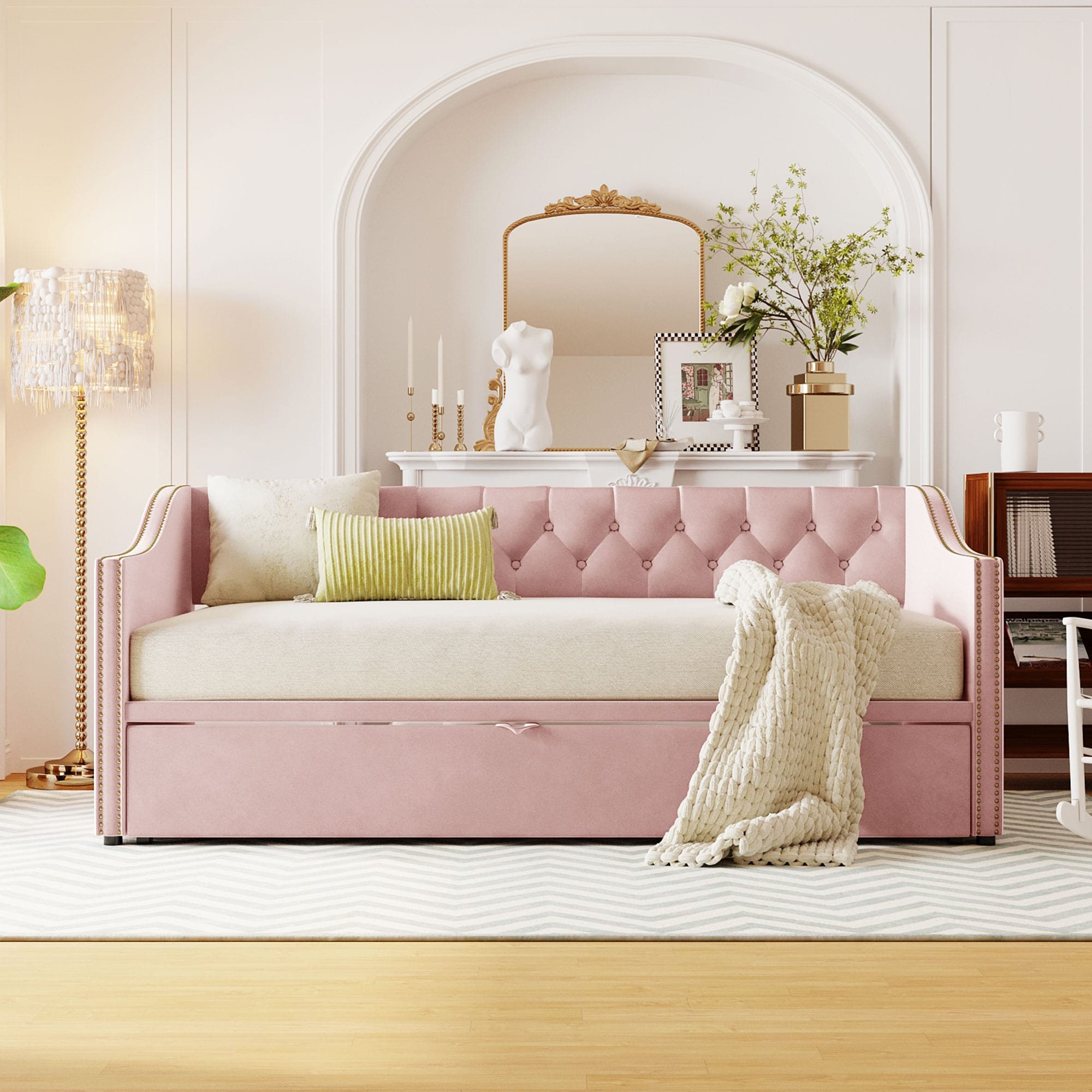 Twin Size Upholstered daybed with Pop Up Trundle Bed Bath Beyond 40548897