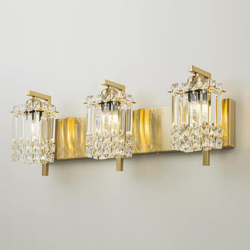 3-Light Modern Glam Crystal Bathroom Vanity Lights Wall Sconce Lighting for Mirror