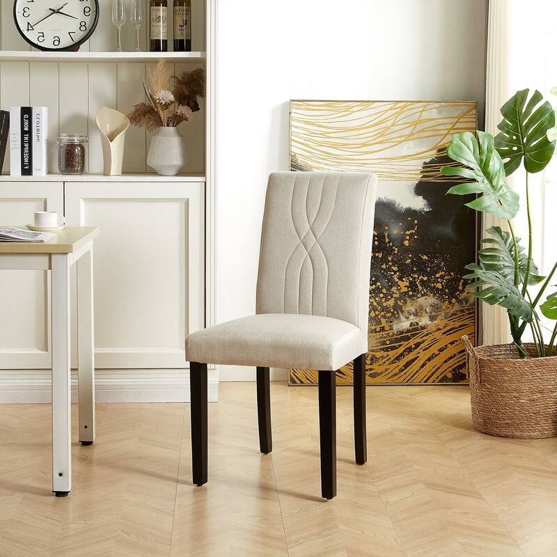 Javlergo Set of 2 High Back Dining Chairs PU Leather or Linen Upholstery Density Foam for Dining Room Kitchen Living Room