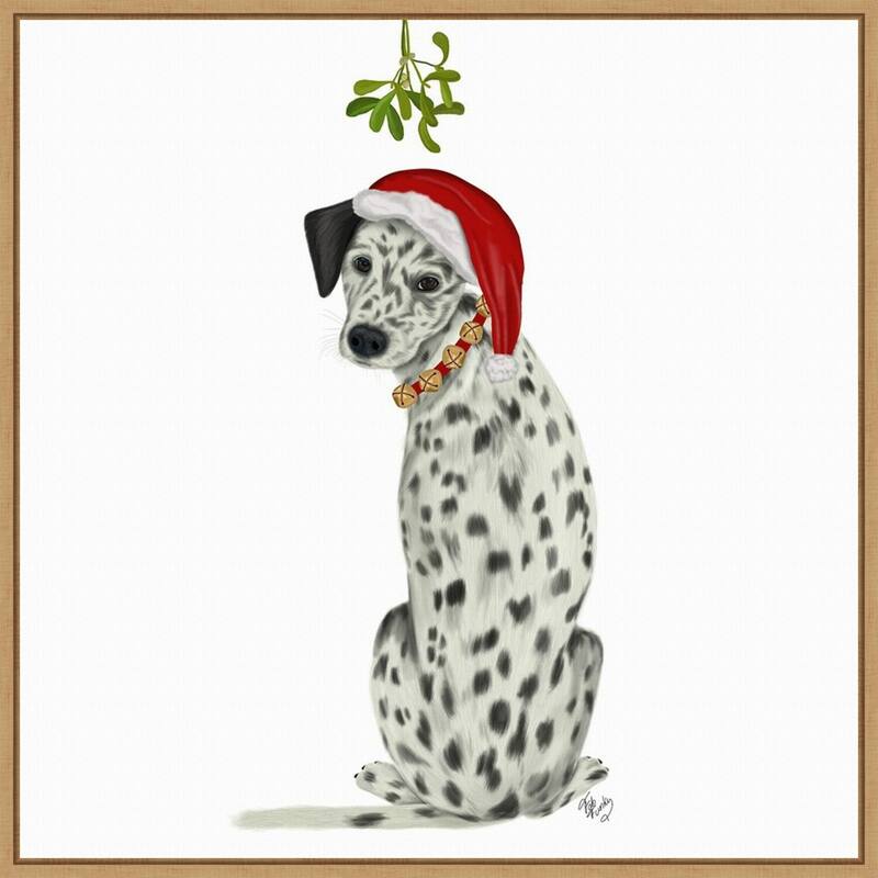 Christmas Dogs Dalmatian Mistletoe by Fab Funky Framed Canvas Wall Art