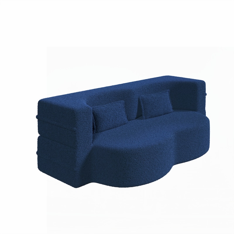 Floor Sofa with 2 Pillows,15" Full Size Folding Mattress,Blue