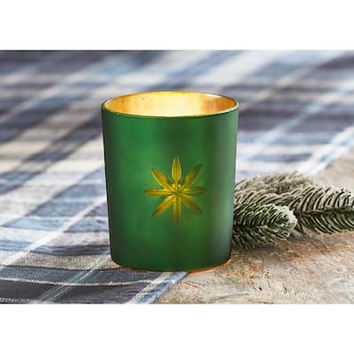 Cosmo Round Tealight Holder Green Glass Candle Holder for Christmas 3x3x3.5 Inches Wipe with Damp Cloth