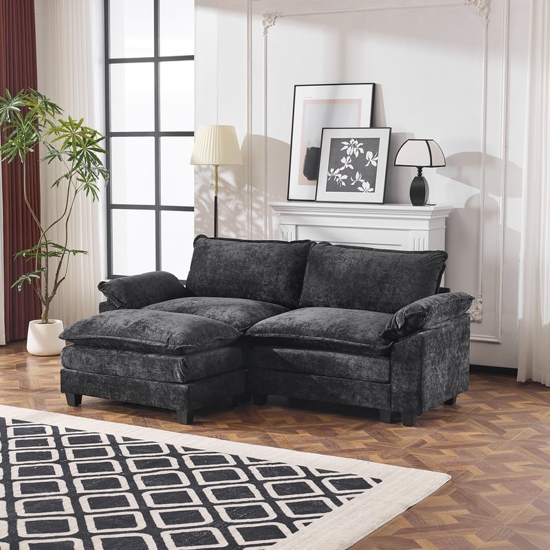 Full KD Double Cushion Chenille Sofa with Ottoman