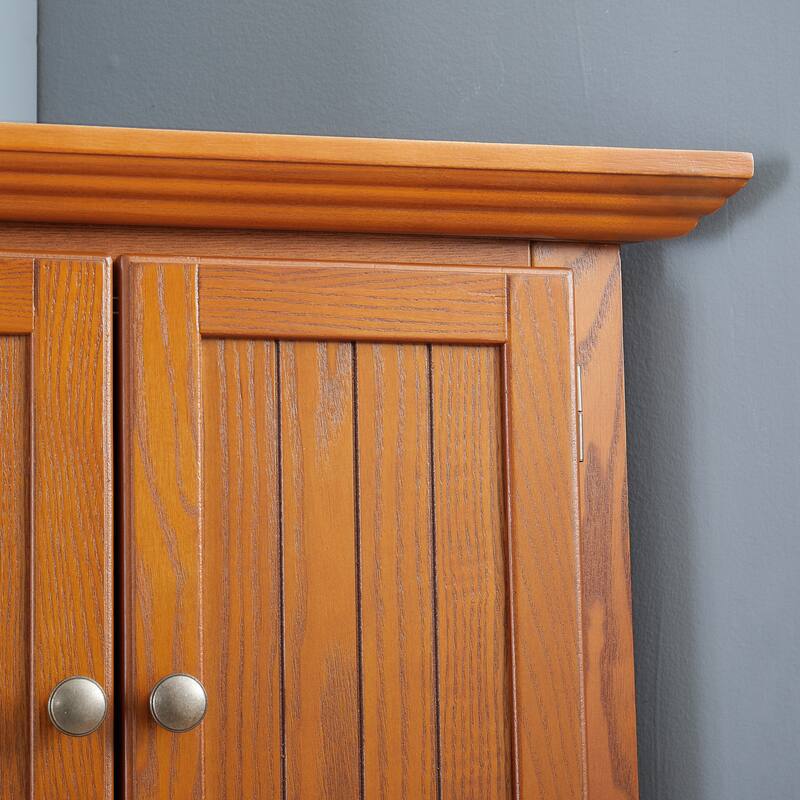 72" 4-Tier Oak Corner Kitchen Pantry: 8 Doors, Adjustable Shelves - Tall Storage for Bathroom, Living Room, Farmhouse Style