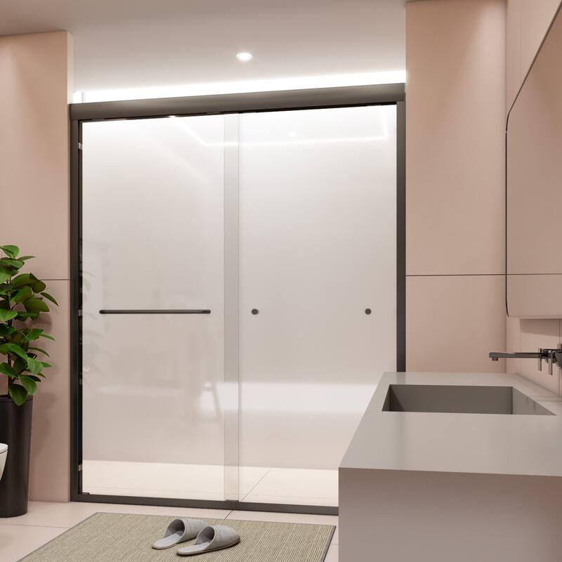 56-60" x 72" Semi-Frameless Double Sliding Shower Door - Black