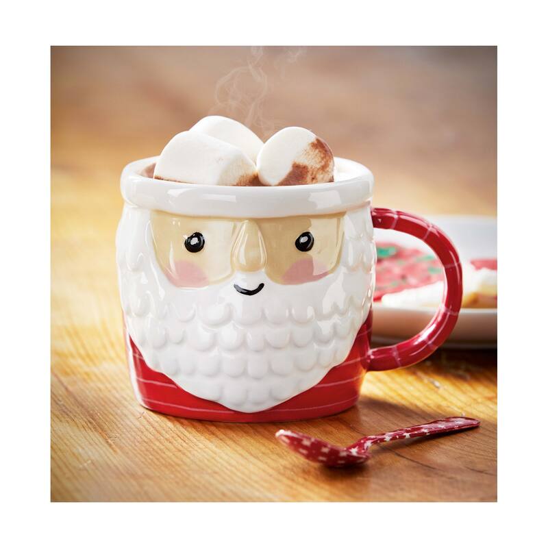 Santa Mug - 18oz Ceramic Drinkware for Christmas - Dishwasher Safe, Red Multi, 4" H x 5.5" L x 4" W